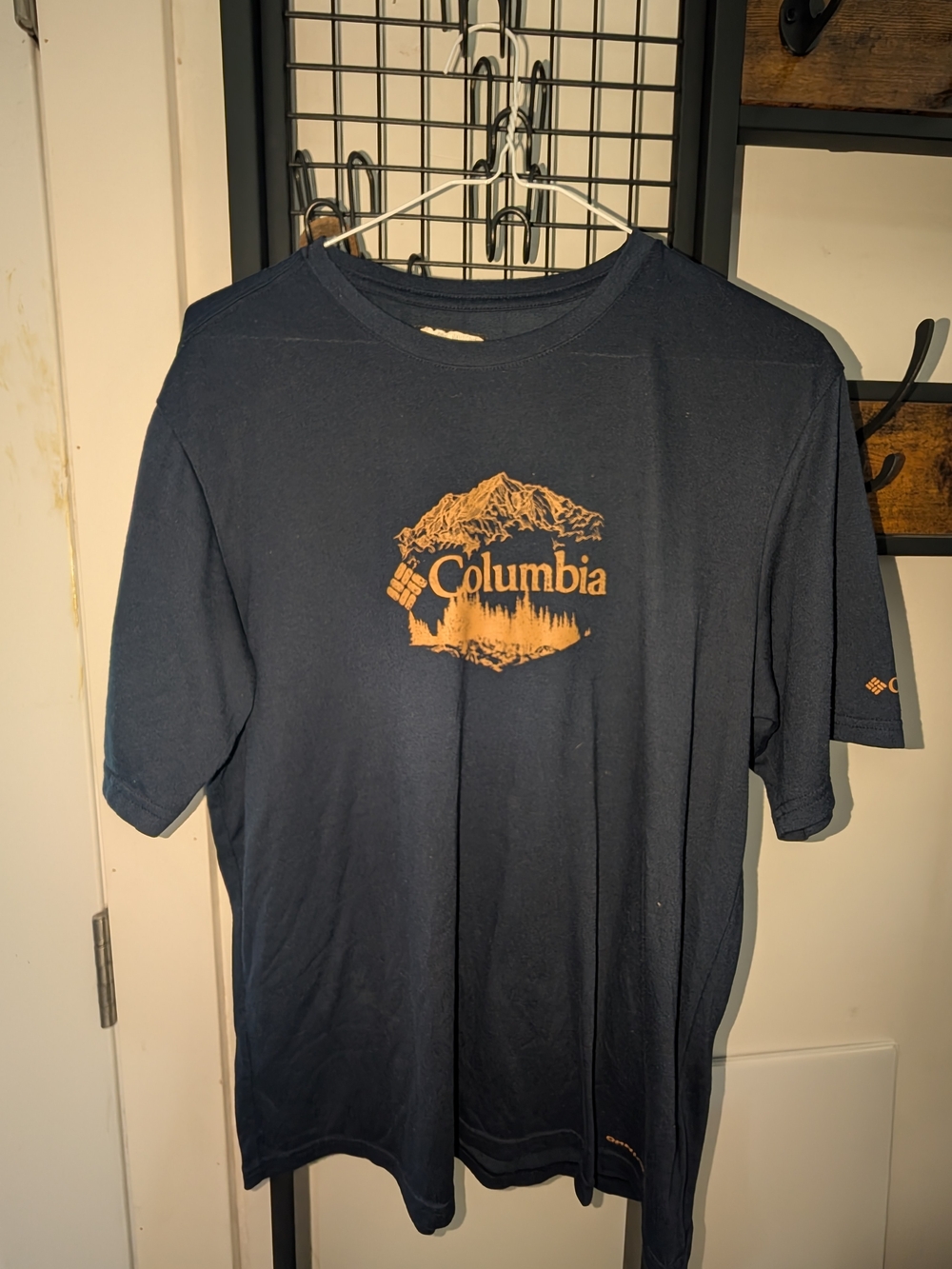 Columbia Navy Short Sleeve Tee with Orange Mountain Logo